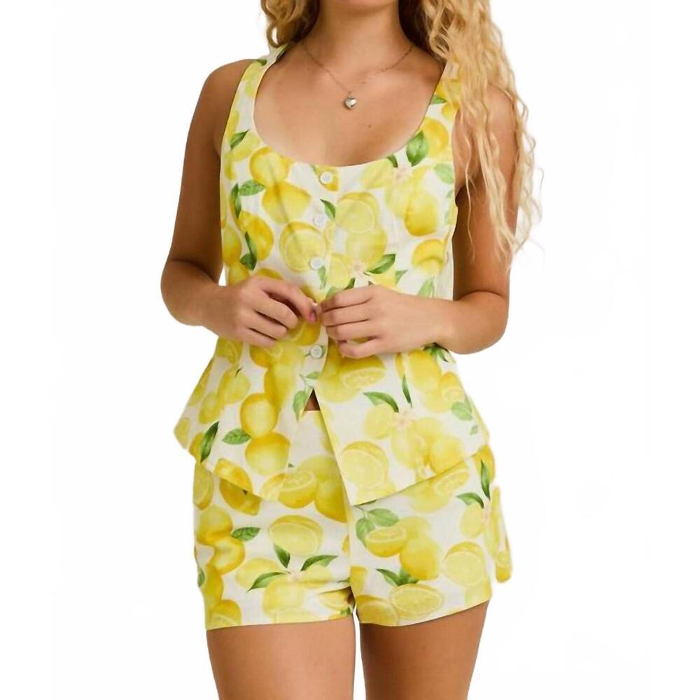 NEW LE LIS la sorrentina lemon cotton vest top with shorts two piece set in yell - Picture 3 of 6